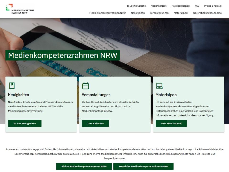 Webseite Medienkompetenzrahmen NRW, Startseite