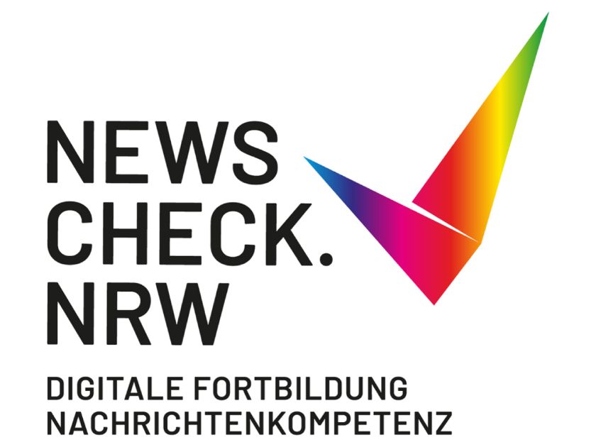 Logo von NewsCheckNRW. Digitale Fortbildung Nachrichtenkompetenz.